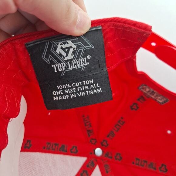 Vibes Top Level Baseball Cap Red OSFM Snapback Flat Brim Embroidered - Picture 7 of 7